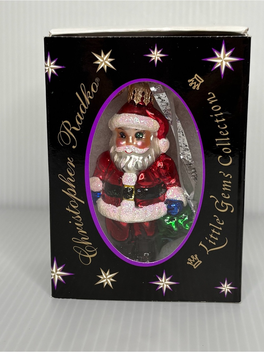 Christopher Radko Little Gems Glass Santa Ornament Christmas Tree Decor Holiday